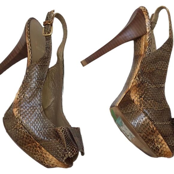 Stuart Weitzman Snakeskin Platform Peep-toe Heels Shoes - Picture 6 of 8